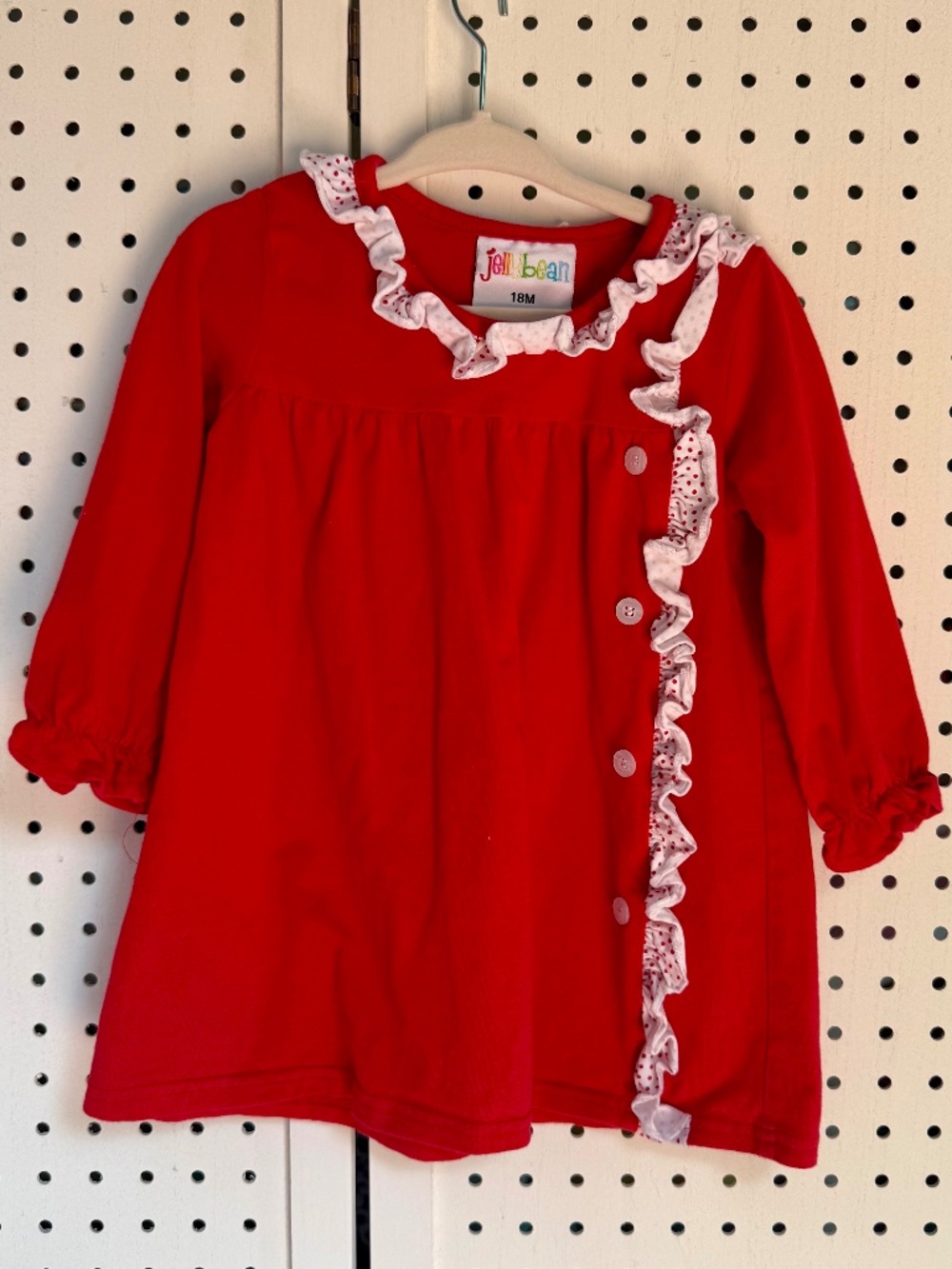 Jellybean Toddler Girls Red Polka Dot Ruffle Trim Tunic Dress – 18M
